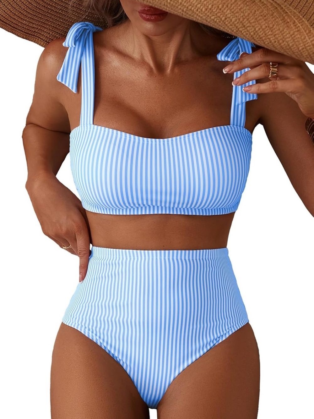 Striped Bikini Sets Shoulder Strap Knot Removable Pads XS. 1802/12-1